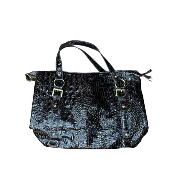 Coach 1941 Croc Embossed Patent Leather Tote Large Dark Brown Shoulder Bag - Picture 2 of 10